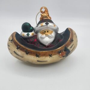 Rustic Santa Canoe Ornament‎ Northwoods Christmas Cabin Lodge  Outdoor Decor